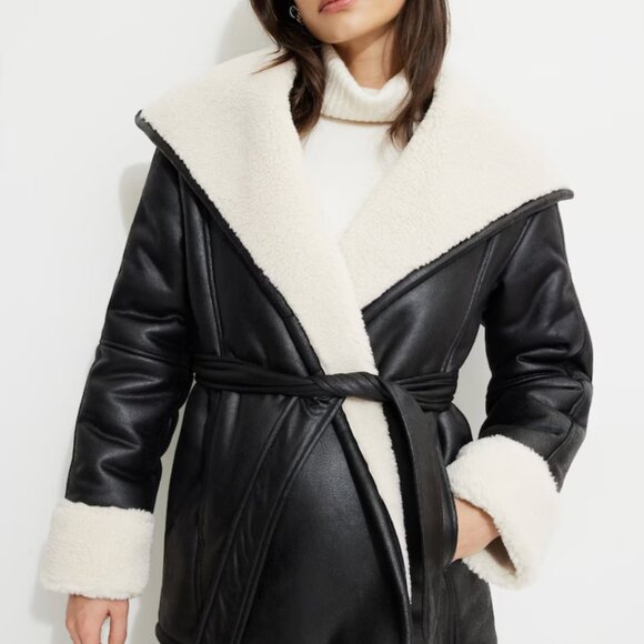 DYNAMITE Sherpa Faux Leather Wrap Coat - LIKE NEW - Worn once! - Picture 5 of 5